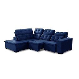 Sofá Canto Retrátil e Reclinável 6 Lugares Pillow Top Molas Bonnel Berlim Azul - 1
