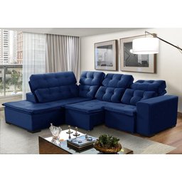 Sofá Canto Retrátil e Reclinável 6 Lugares Pillow Top Molas Bonnel Berlim Azul - 2