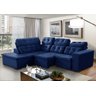 Sofá de Canto Retrátil e Reclinável 6 Lugares Pillow Top Suede Berlim Azul - 1