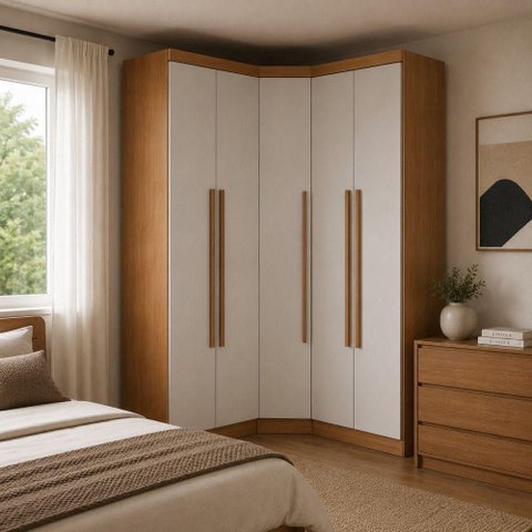 Guarda Roupa de Canto Safira 5 Portas de Bater 6 Gavetas MDF Cumaru-Fendi 1649cm