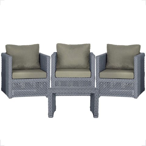 Mesa Centro e 3 Poltronas Madri Corda Náutica Estofado 8 Trama Original