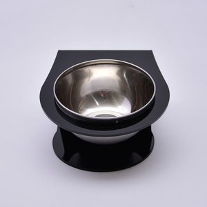 Comedouro Individual para Pets em Acrílico Preto com Tigela em Inox