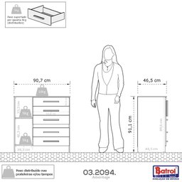 Cômoda Advantage 5 Gavetas 1 Sapateira Cor Frejo/ Off-white Marca Batrol - 4