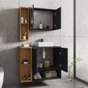 Ver imagem 5 de Gabinete Banheiro Ibiza 2 Portas Cuba e Armario Espelheira Preto/Marromle