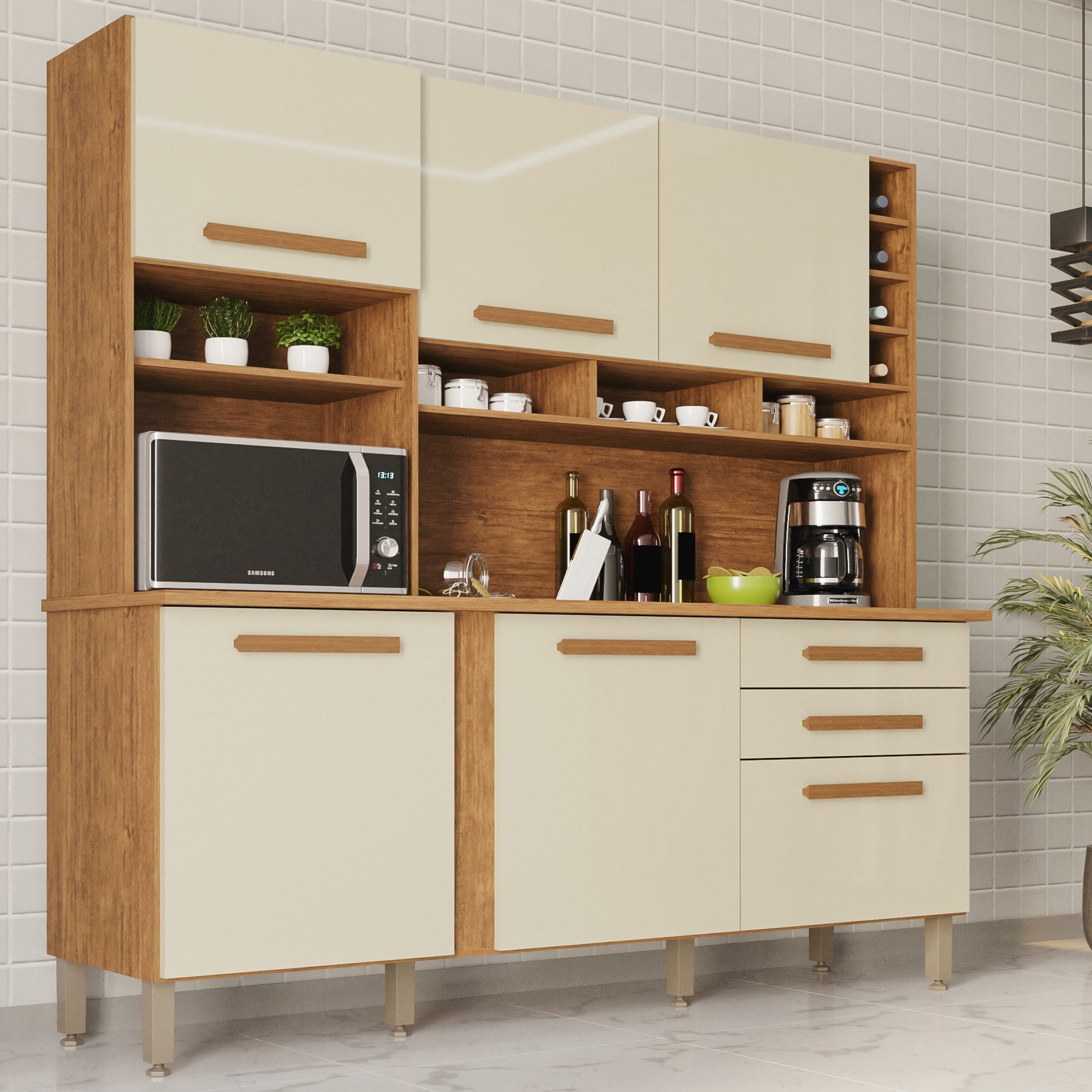 Creamymisha&puff2点セット Armário de Cozinha 6 Portas 2 Gavetas Alexia Top | MadeiraMadeira
