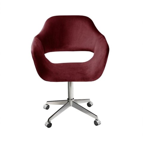 Poltrona Zara Giratória com Rodinhas Suede Bordô Bella Decor