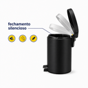 Ver imagem 4 de Kit Lixeira 3L com Pedal e Escova Sanitária Fechamento Suave Banheiro Premium Inox Preto Brinovar