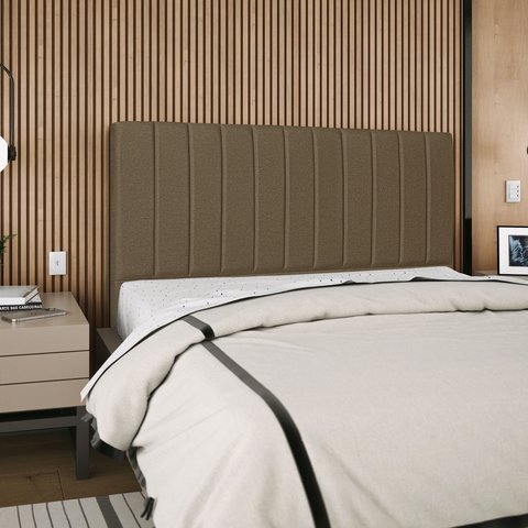 Cabeceira Estofada Cama Box King Carla 195cm Linho:marrom