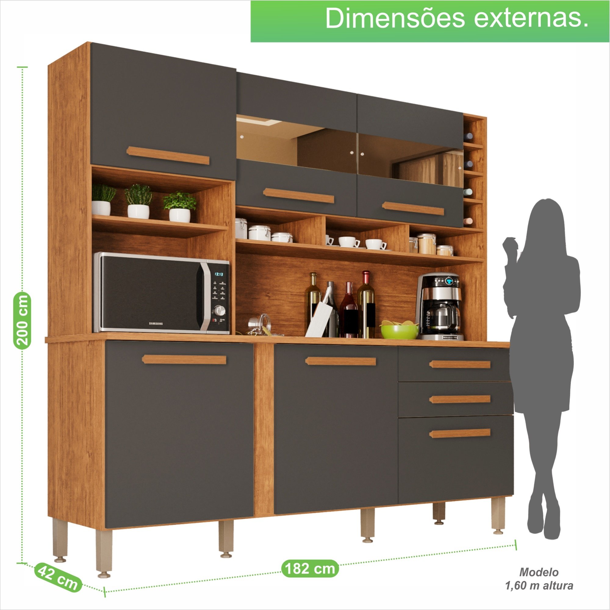 Armário de Cozinha 6 Portas 2 Gavetas Alexia Top  - 6
