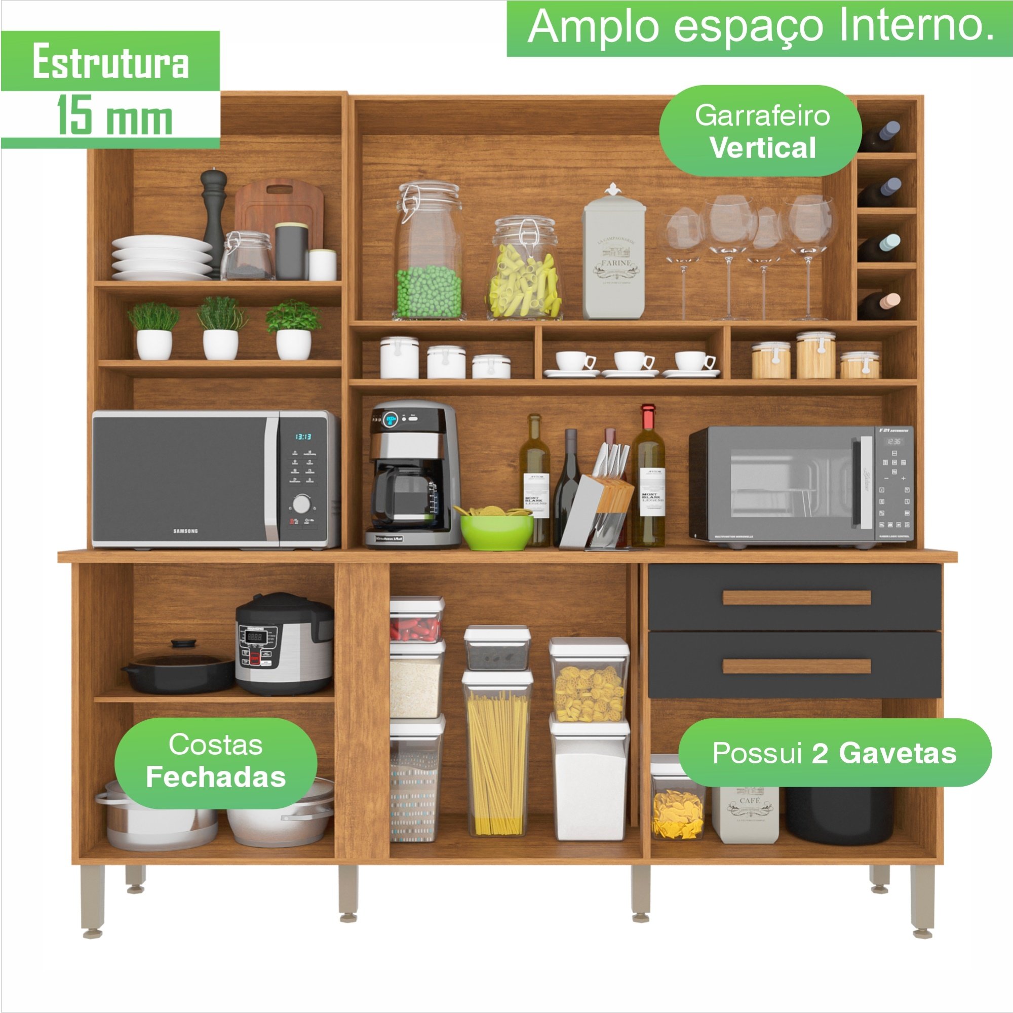 Armário de Cozinha 6 Portas 2 Gavetas Alexia Top  - 5