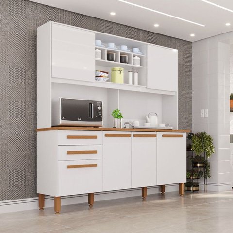 Armário para Cozinha 6 Portas 2 Gavetas Luna Plus Yescasa Branco