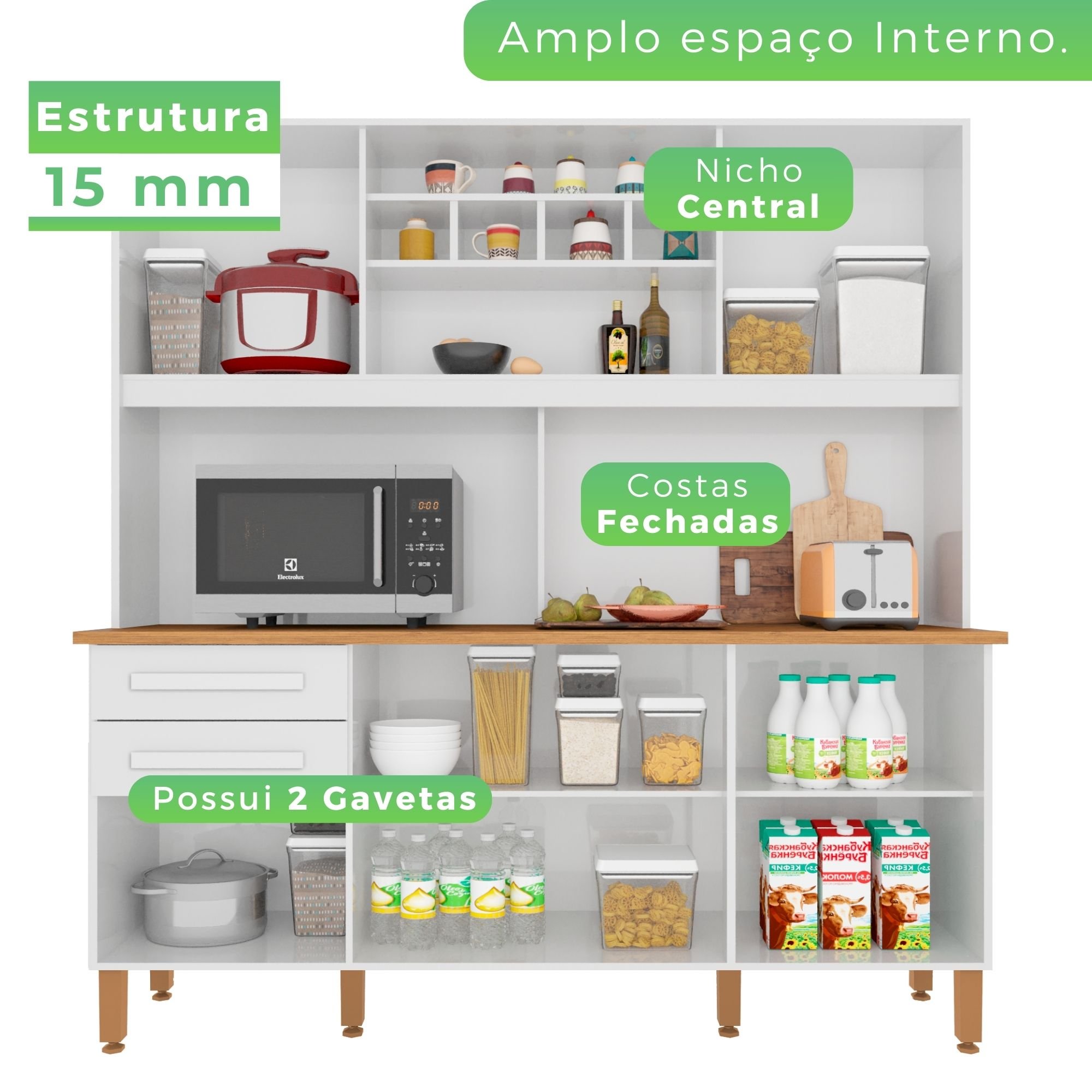 Armário para Cozinha 6 Portas 2 Gavetas Luna Plus  - 6