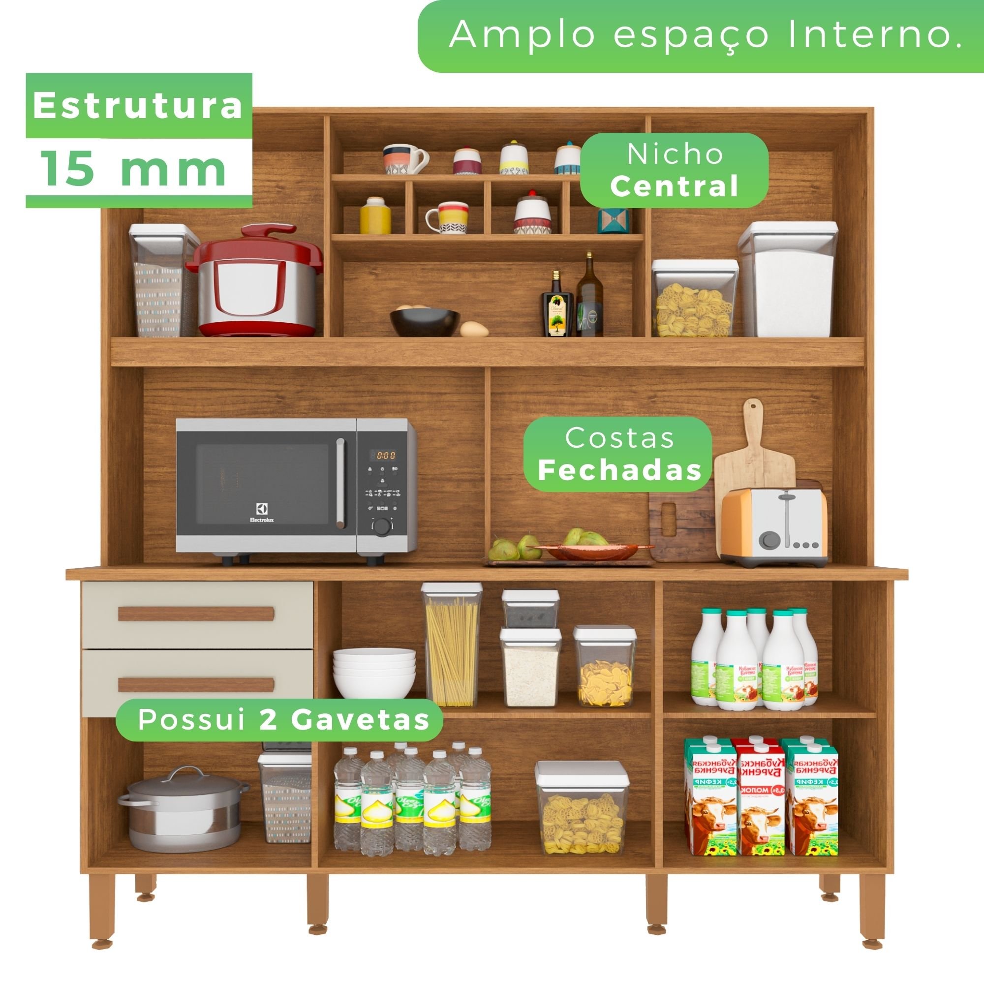 Armário para Cozinha 6 Portas 2 Gavetas Luna Plus  - 6