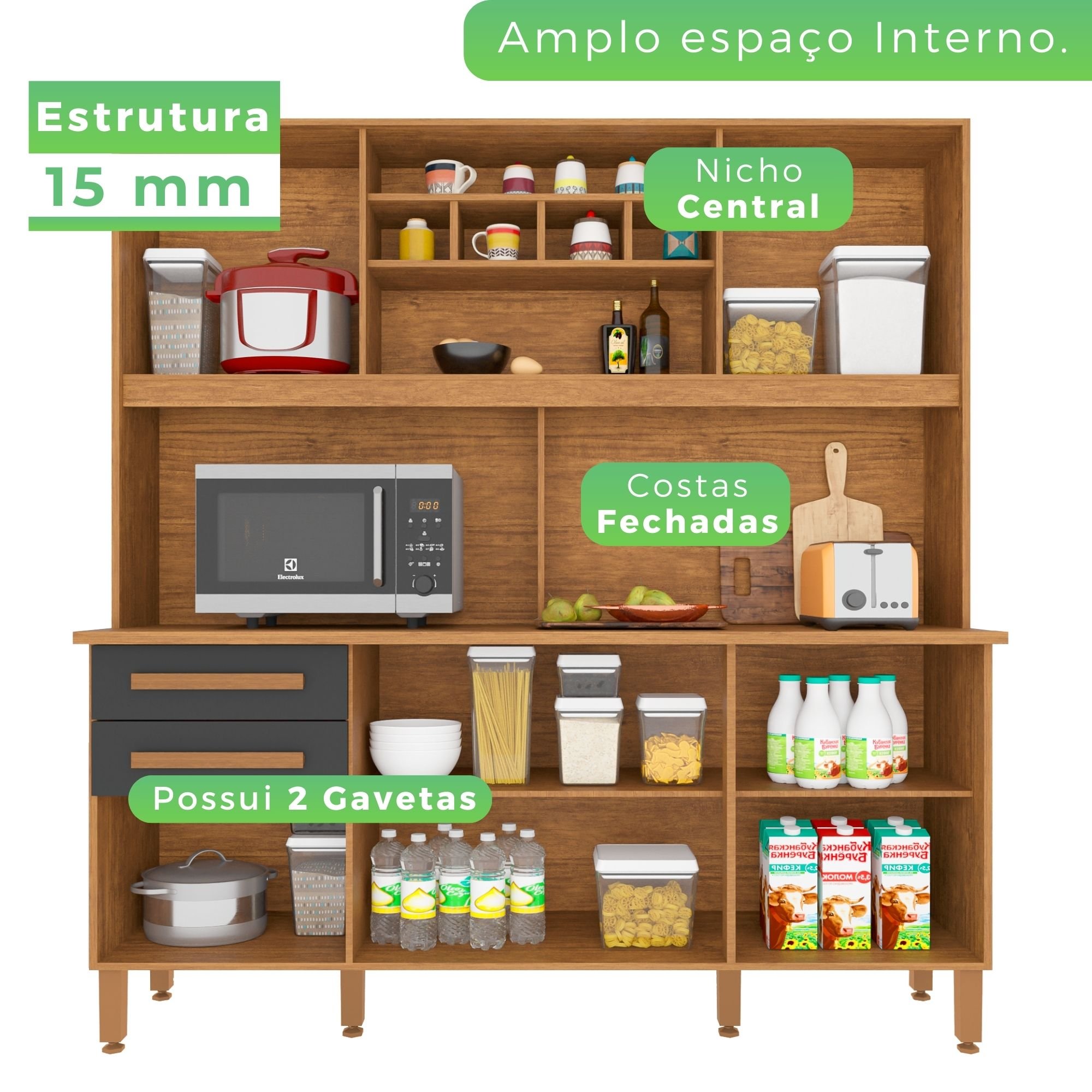 Armário para Cozinha 6 Portas 2 Gavetas Luna Plus  - 6