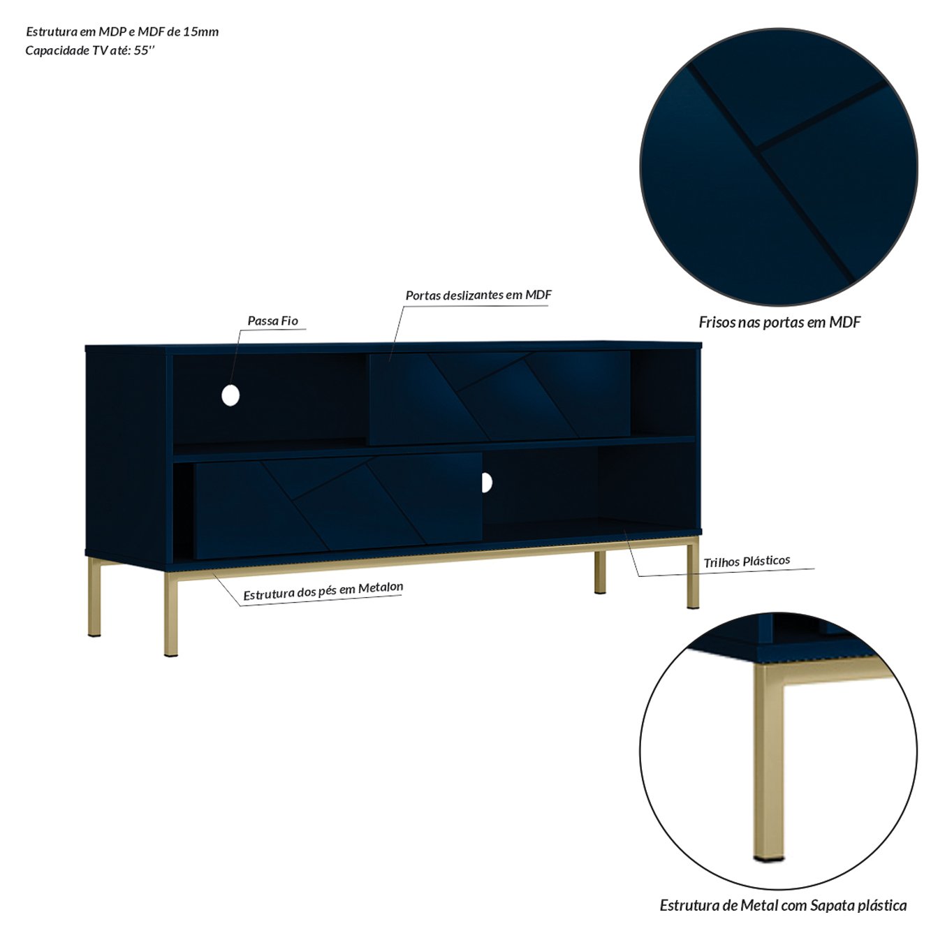 Rack Industrial para TV até 55 Polegadas 2 Portas Tétris  Móveis - 4