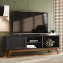 Ver imagem 1 de Rack Retrô para TV até 60 Polegadas MDF 162cm Pés em Madeira Maciça Palinha Panama Móveis Preto