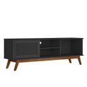 Ver imagem 2 de Rack Retrô para TV até 60 Polegadas MDF 162cm Pés em Madeira Maciça Palinha Panama Móveis Preto