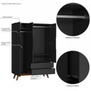 Ver imagem 7 de Guarda Roupa Solteiro Retrô 3 Portas 2 Gavetas Alpi Preto