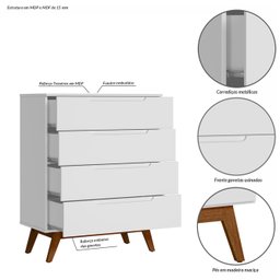 Cômoda Solteiro Retrô 4 Gavetas Alpi - 5