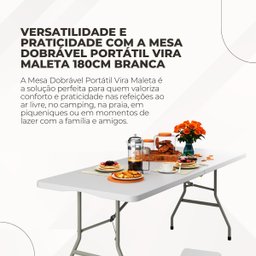 Mesa Maleta Dobrável 1,80m com Alça Portátil Branco 5sports - 6