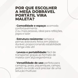 Mesa Maleta Dobrável 1,80m com Alça Portátil Branco 5sports - 7