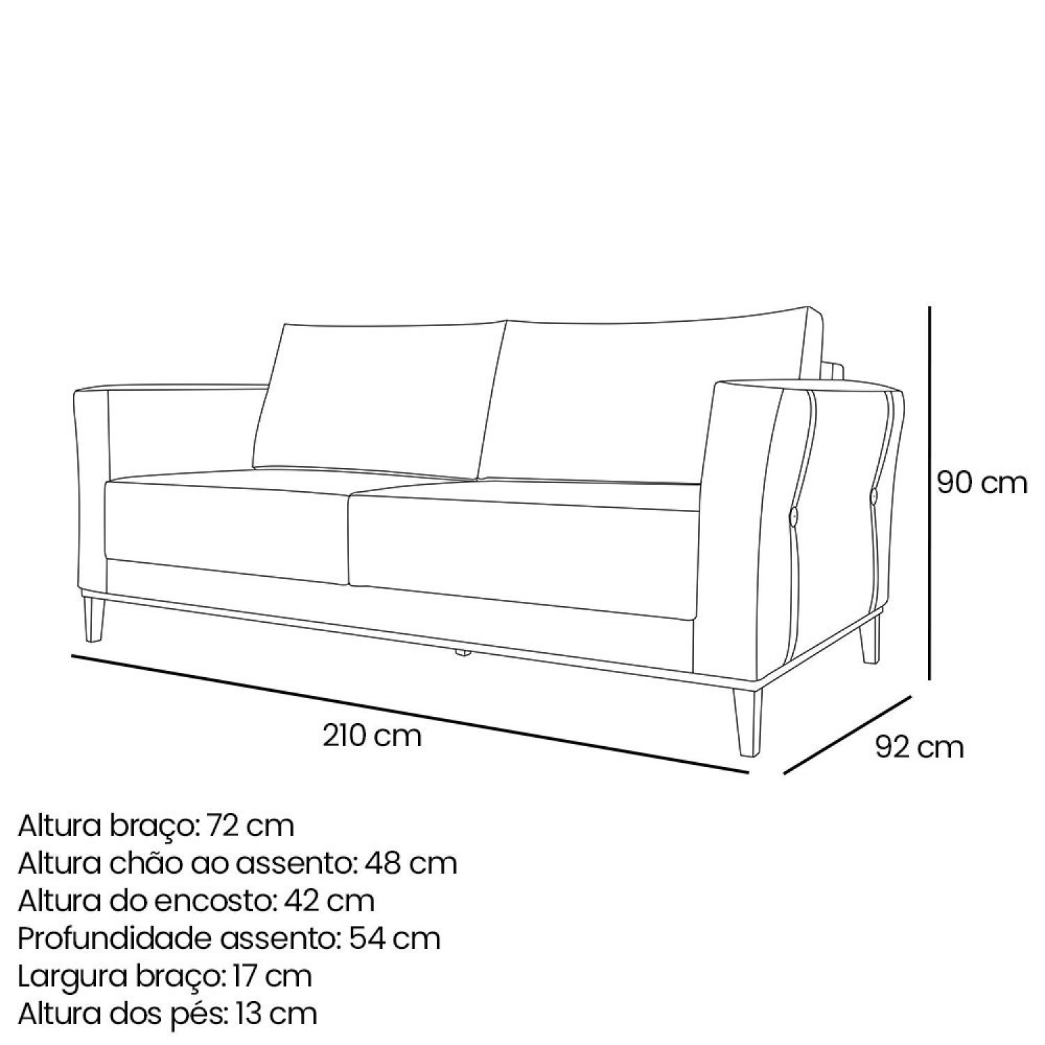 Sofá 3 Lugares 210cm Linho Brest  - 3