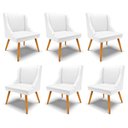 Ver imagem 1 de Kit 6 Cadeiras Decorativas Sala de Jantar Pés Palito de Madeira Firenze Pu Branco Fosco/natural