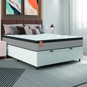 Ver imagem 1 de Cama Box Baú Colchão Casal Molas Ensacadas Real 138x188x68cm Linho Branco / Preto Inducol