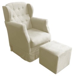 Poltrona Amamentação Balanço Manu com Puff Suede Bege Twdecora - 1