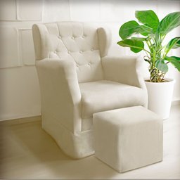Poltrona Amamentação Balanço Manu com Puff Suede Bege Twdecora - 2