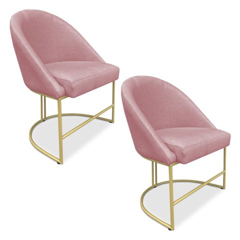 Kit 02 Cadeiras Poltrona de Jantar Bela Veludo Base Metálica Industrial Dourado - Pallazio
