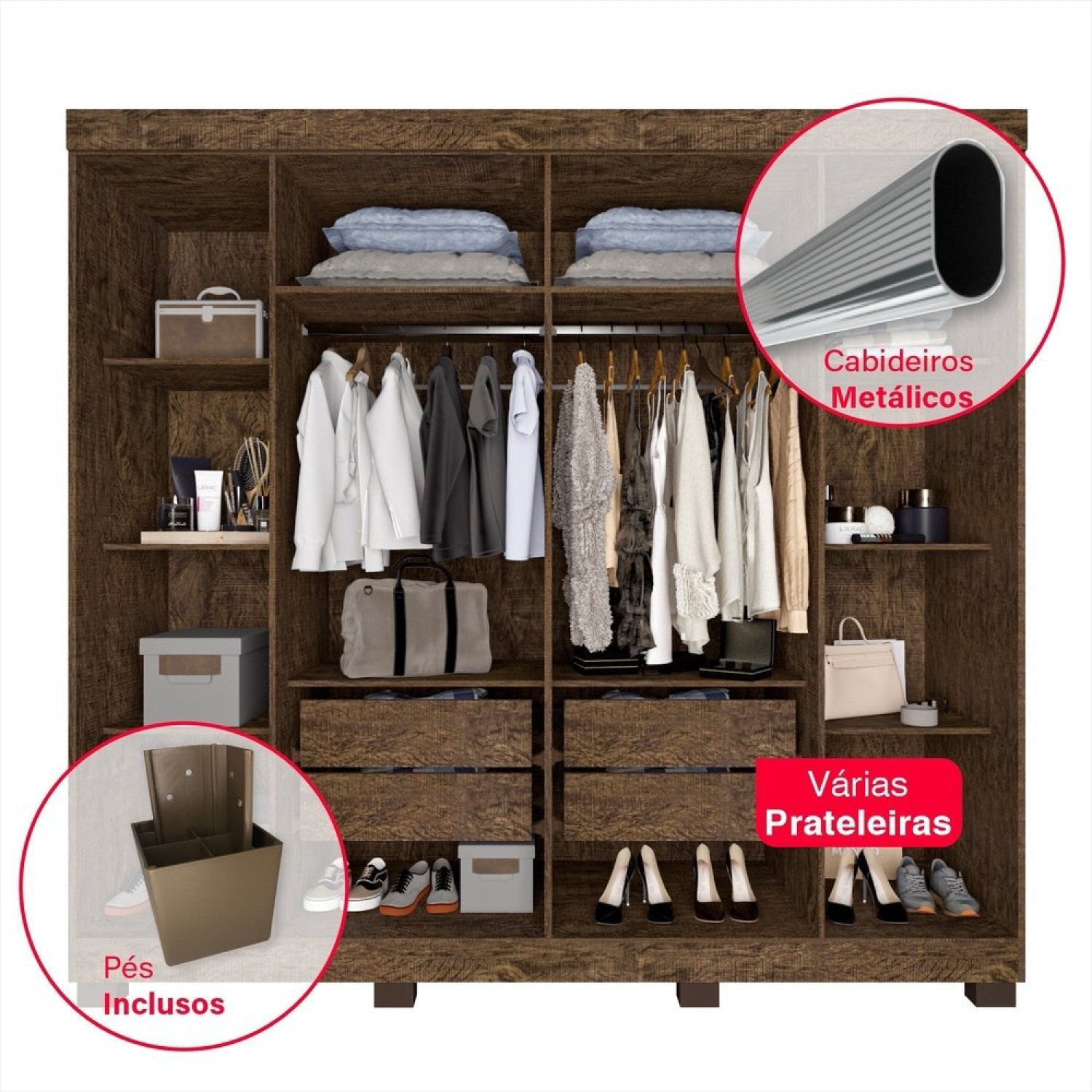 Guarda Roupa Casal 6 Portas 4 Gavetas Londres Prime IMOP Móveis - 10