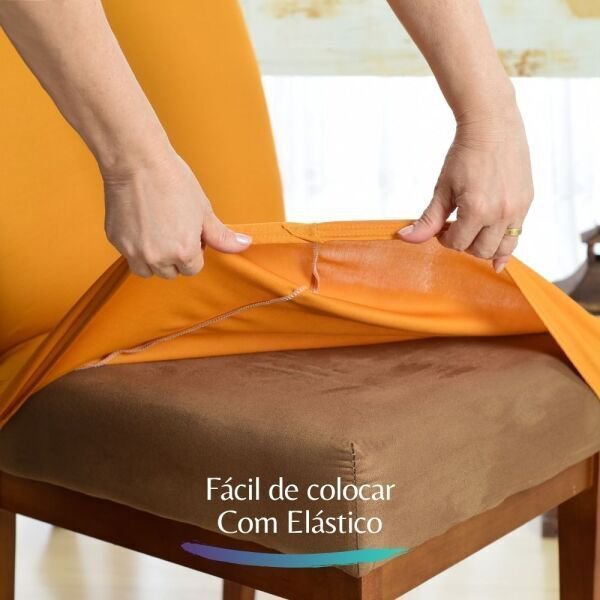 Capa para Cadeira Jantar Malha Com Elástico Mostarda - 3