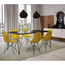 Ver imagem 1 de Conjunto de Mesa de Ferro Preto Tampo Preto 135x75 6 Cadeiras Ferro Preta Assento Amarel