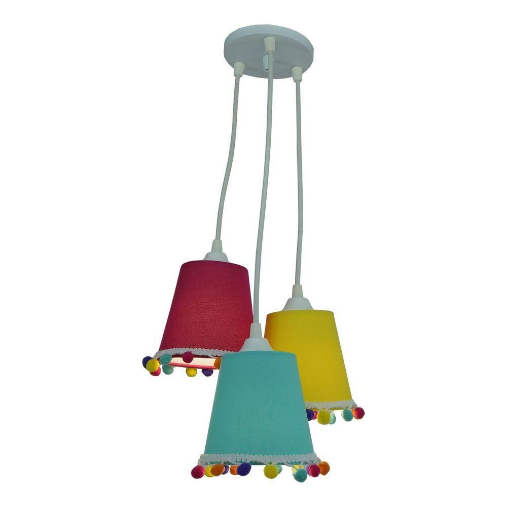 Lustre Pendente Teto Quarto Infantil Pompons Coloridos Bivolt - 3