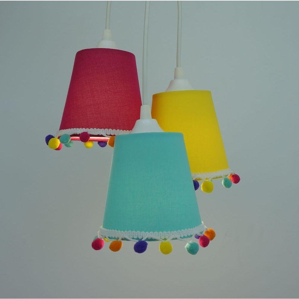 Lustre Pendente Teto Quarto Infantil Pompons Coloridos Bivolt - 2