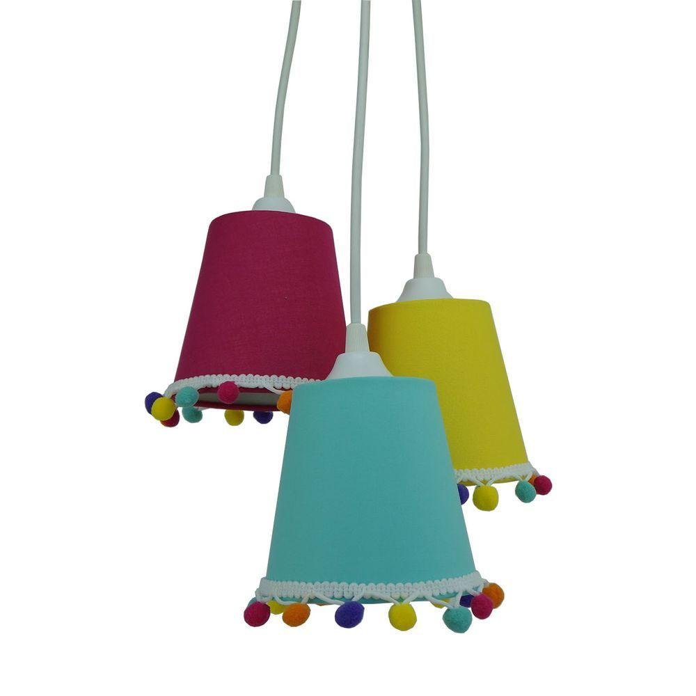 Lustre Pendente Teto Quarto Infantil Pompons Coloridos Bivolt - 1