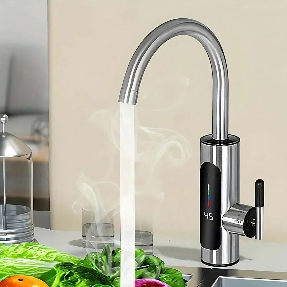 Torneira Elétrica Giratória 360° Inoxidável 110v Cozinha Banheiro com Visor Temperatura - 1