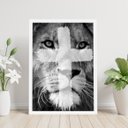 Ver imagem 1 de Quadro Leão Cruz Tinta 24x18cm - com vidro:Madeira branca