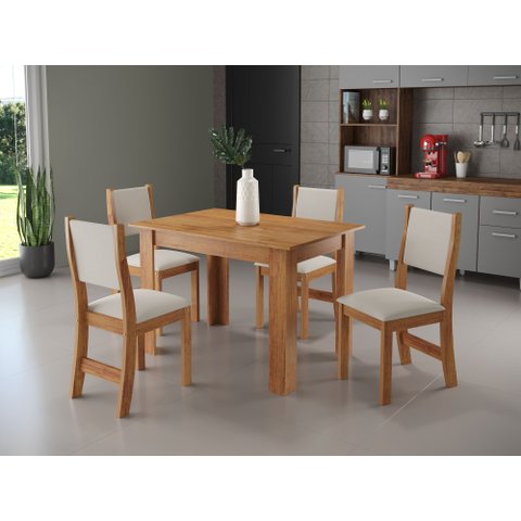 Conjunto Sala de Jantar Mesa Jude com 4 Cadeiras Sol Bege/Mel