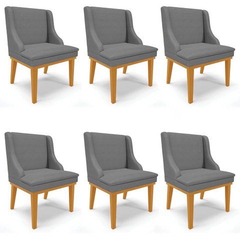 Kit 6 Cadeiras Estofadas para Sala de Jantar Base Fixa de Madeira Castanho Lia Veludo Grafite - Ibiz