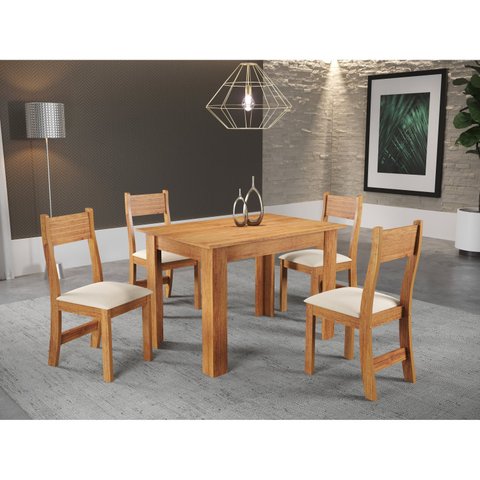 Conjunto Sala de Jantar Mesa Jude com 4 Cadeiras Brisa Bege/Mel