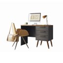 Ver imagem 4 de Escrivaninha Pés Entrada USB New Conect 3 Gavetas 109cm Grafite E Jatobá