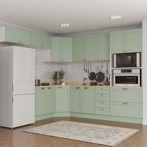 Cozinha Modulada 8 Peças 1 Tampo 4 Aéreos 3 Balcões e Torre Quente Arizona CabeCasa MadeiraOriginals Verde/Branco/Menta