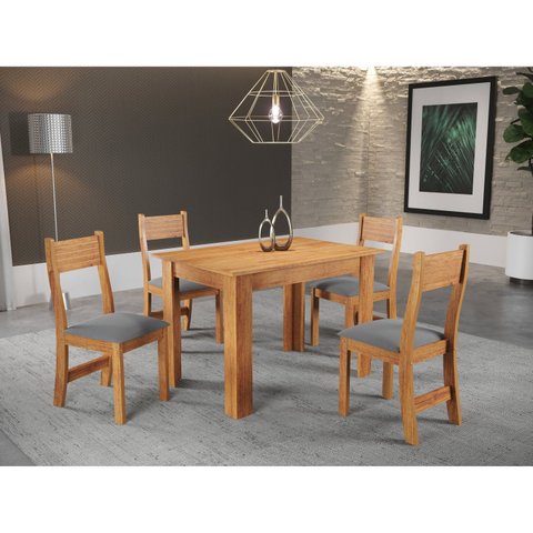 Conjunto Sala de Jantar Mesa Jude com 4 Cadeiras Brisa Marrom/Mel/Cinza