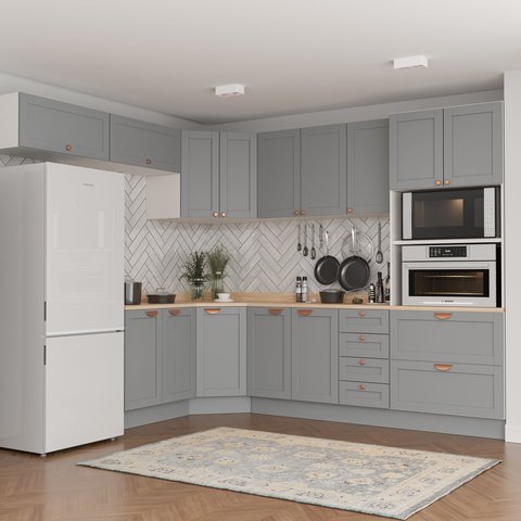 Cozinha Modulada 8 Peças 1 Tampo 4 Aéreos 3 Balcões e Torre Quente Arizona CabeCasa MadeiraOriginals Cinza/Branco