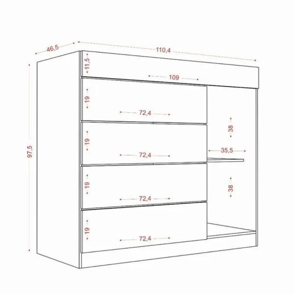 Cômoda Aramóveis 1 Porta 5 Gavetas com Porta Joia - 4