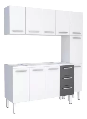 Conjunto Cozinha Completo para Pia 1,60metros Gabinete 3 Gavetas + Aéreo + Paneleiro 100% em Aço - V - 2