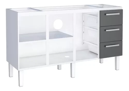 Conjunto Cozinha Completo para Pia 1,60metros Gabinete 3 Gavetas + Aéreo + Paneleiro 100% em Aço - V - 7