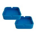 Ver imagem 1 de Kit 2 Cinzeiro de Silicone Quadrado Não Queima Não Quebra Resistente Em Borracha Cor:Azul